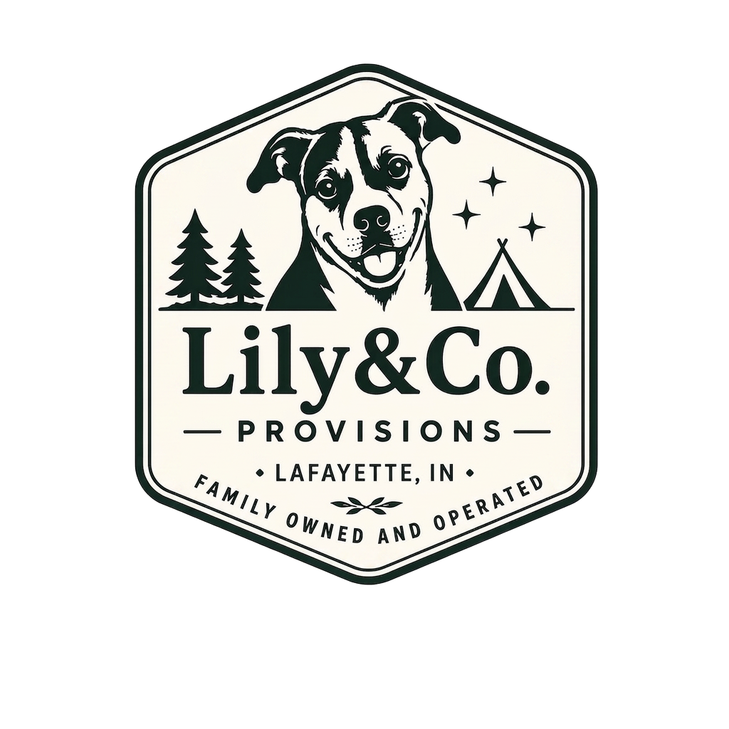 Lily & Co. Provisions hexagon badge with boxer dog